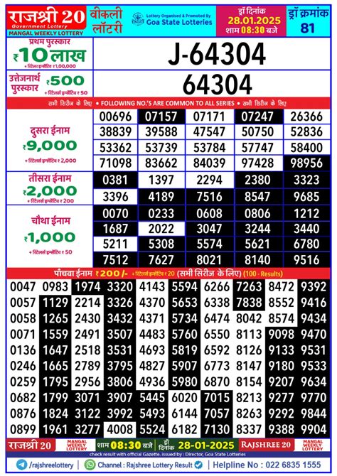 rajshree mangal weekly lottery result today|Rajshree Lottery .